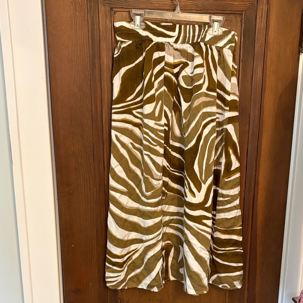 Brown and White Zebra Print Midi Skirt